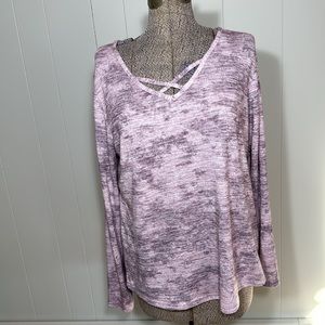 Sonoma Womens Large Heathered Lavender Long Sleeve Blouse V-Neck Criss Cross